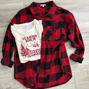 Maurice’s Red and Black Plaid Button Down Shirt with Matching Graphic Tee